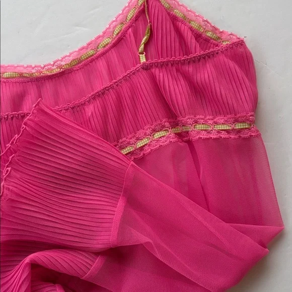 Vintage y2k Victoria Secret Large Pink Green Sheer Milkmaid Babydoll Slip Dress - Picture 14 of 17